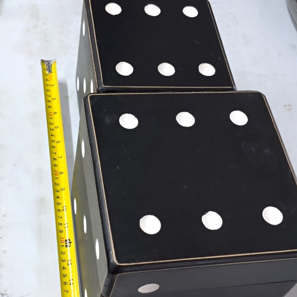 Portillo Black & White Dice Trinket Box, Wood Cube, Hinged Lid, Medium